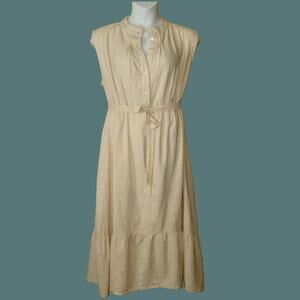 Curator SF Sleeveless Cream Linen Midi Belted Dress with Pockets. Size 2XL